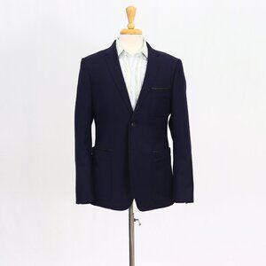 Burberry 40R Navy Blazer Sport Coat Jacket 2-Button Solid Y806